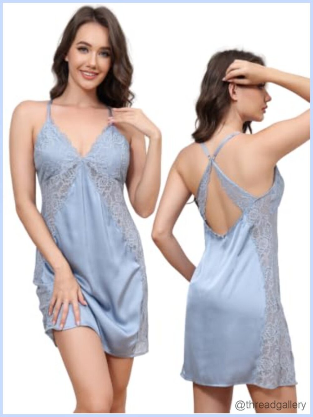 Women's Satin Lace Babydoll Chemise Nightgown with Built-in Bra Adjustable